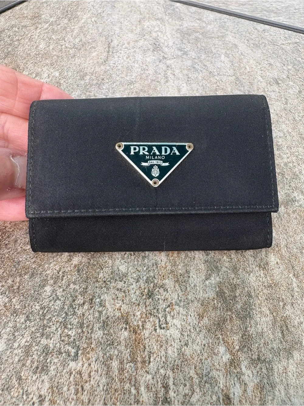 Prada Black Nylon Triangular Logo Compact Wallet